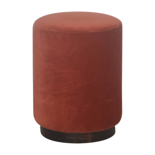 Medium Rust Velvet Footstool with Wooden Base for Stylish Home Decor