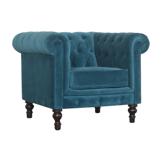 Chesterfield Teal Velvet Armchair