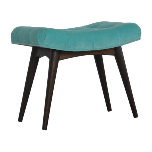 Nordic Aqua Cotton Velvet Bench Curved for Stylish Interiors