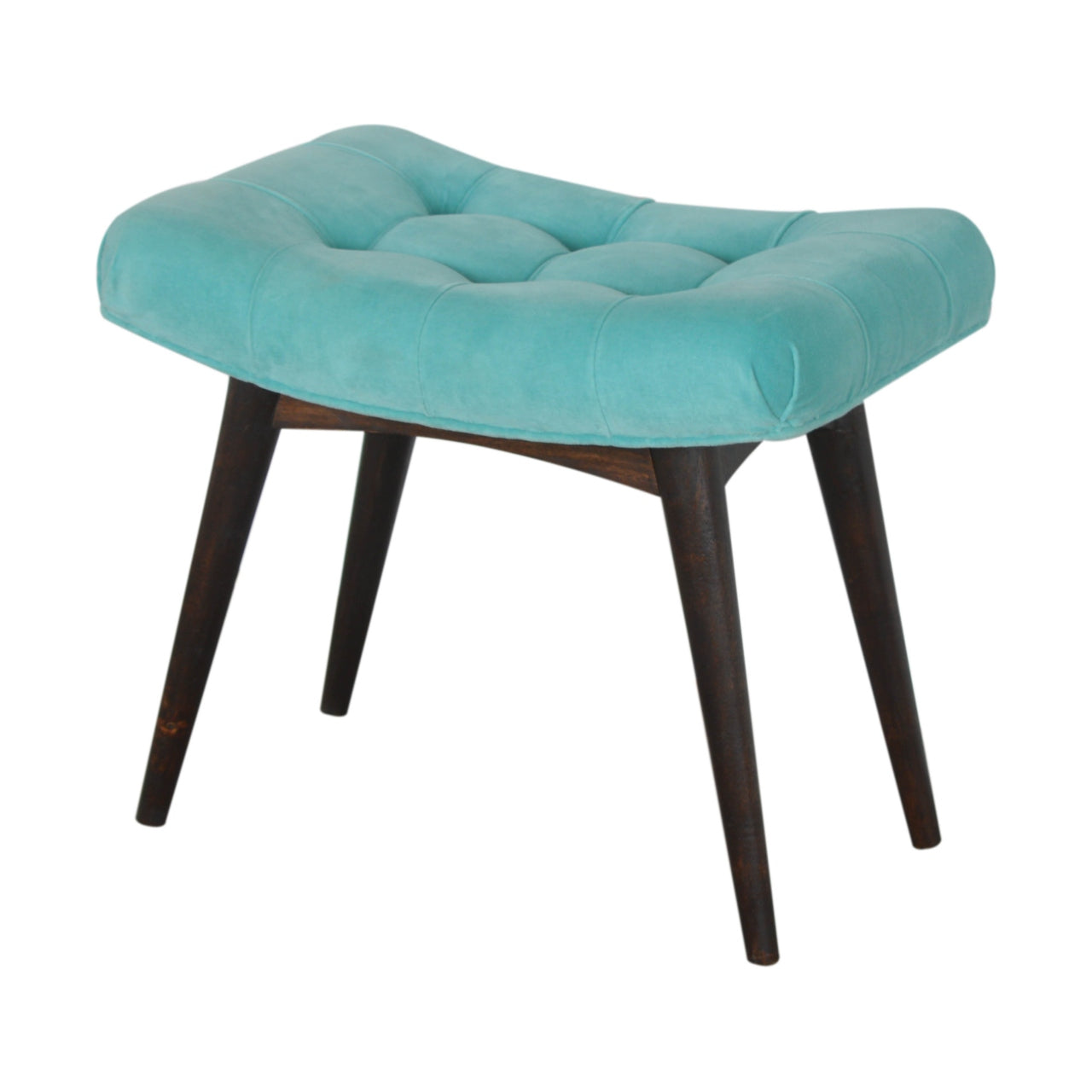 Nordic Aqua Cotton Velvet Curved Bench