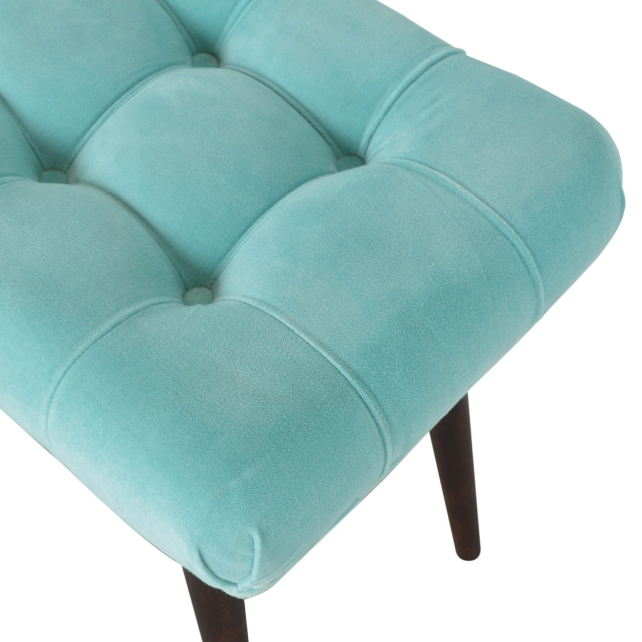 Nordic Aqua Cotton Velvet Curved Bench