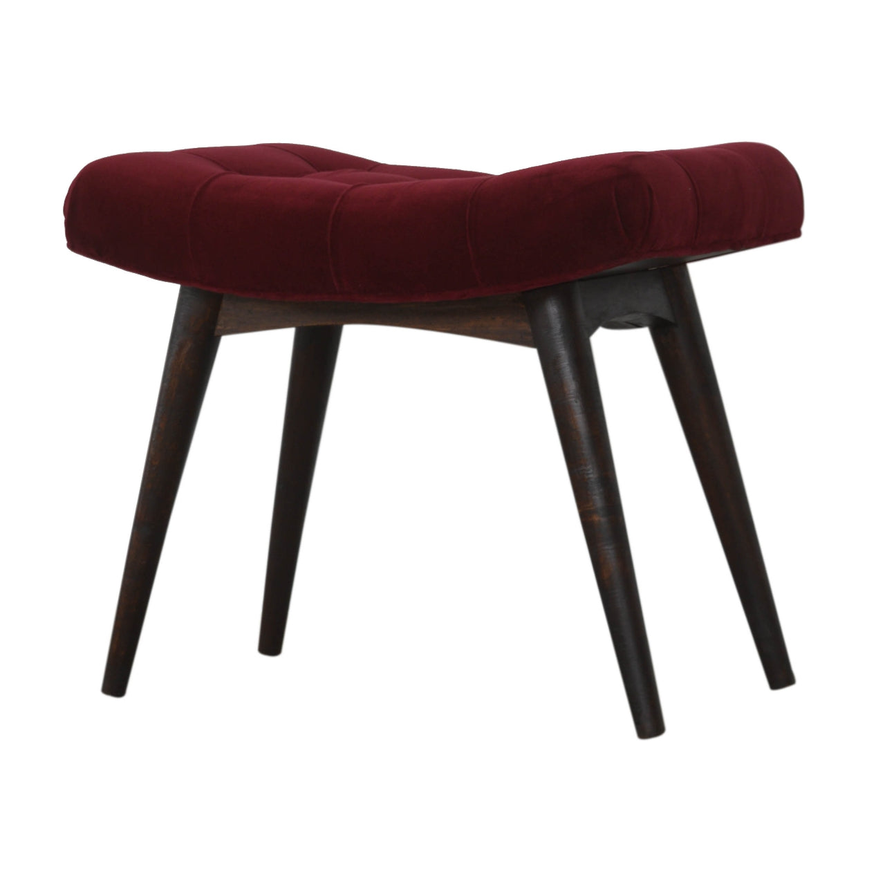 Nordic Wine Red Cotton Velvet Curved Bench