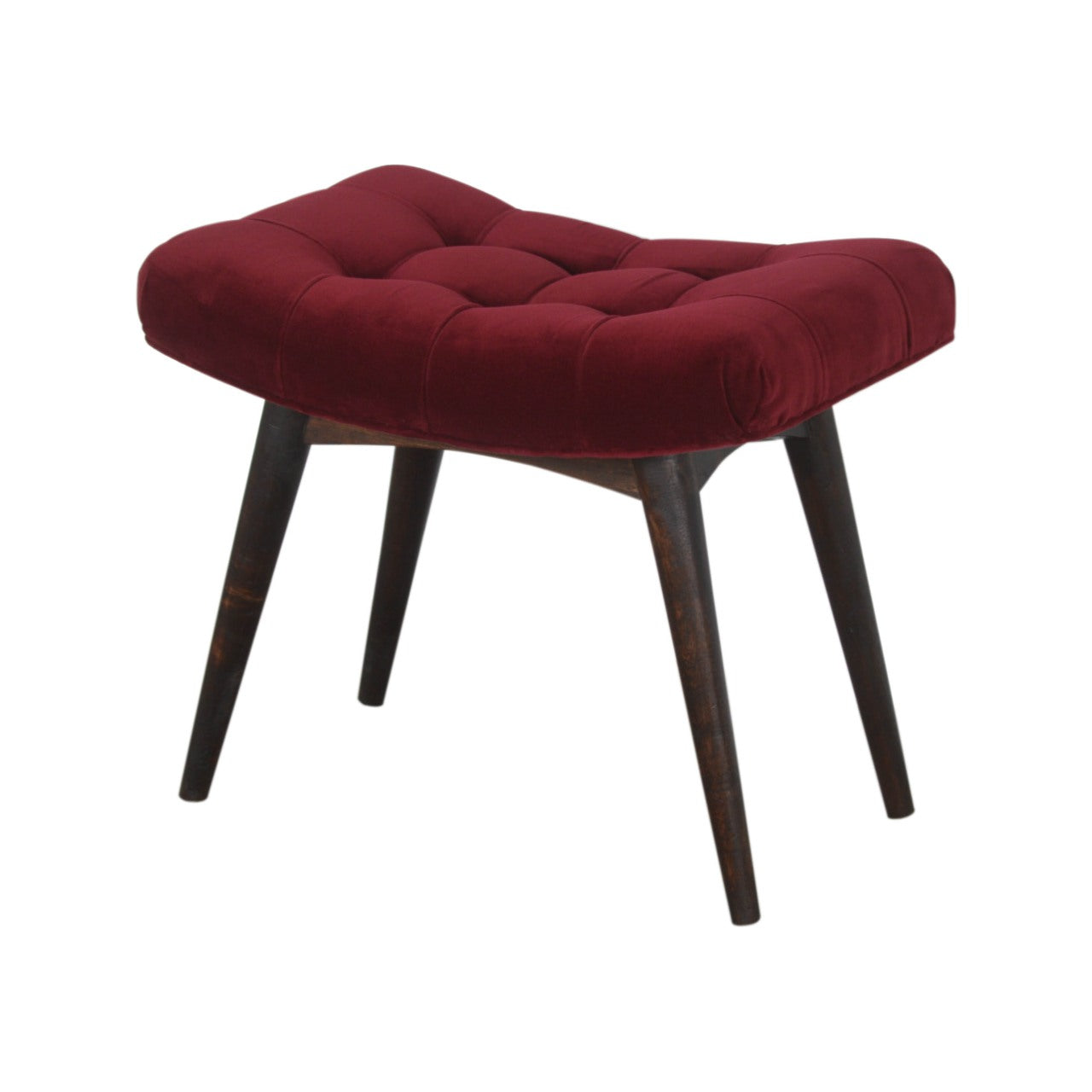 Nordic Wine Red Cotton Velvet Curved Bench