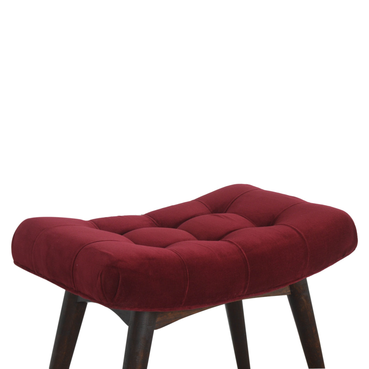 Nordic Wine Red Cotton Velvet Curved Bench