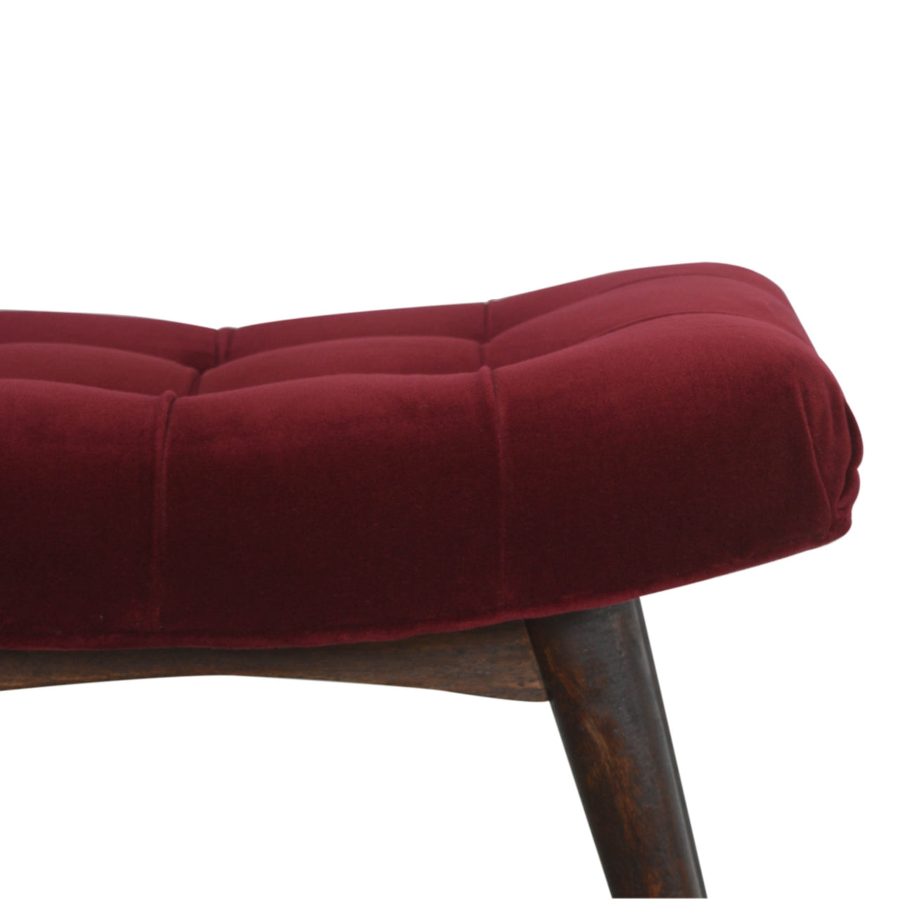 Nordic Wine Red Cotton Velvet Curved Bench