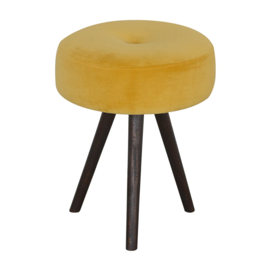 Round Tripod Footstool In Mustard Velvet