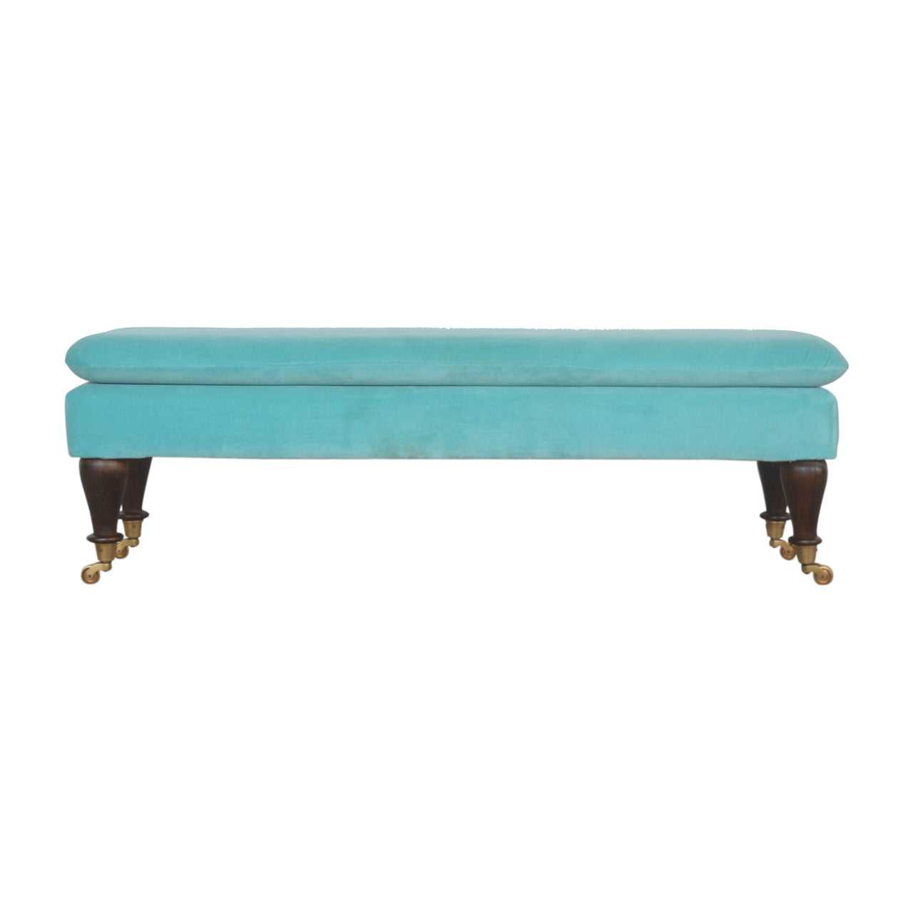 Chester Aqua Velvet Bench with Castor Feet