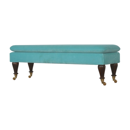 Chester Aqua Velvet Bench with Castor Feet
