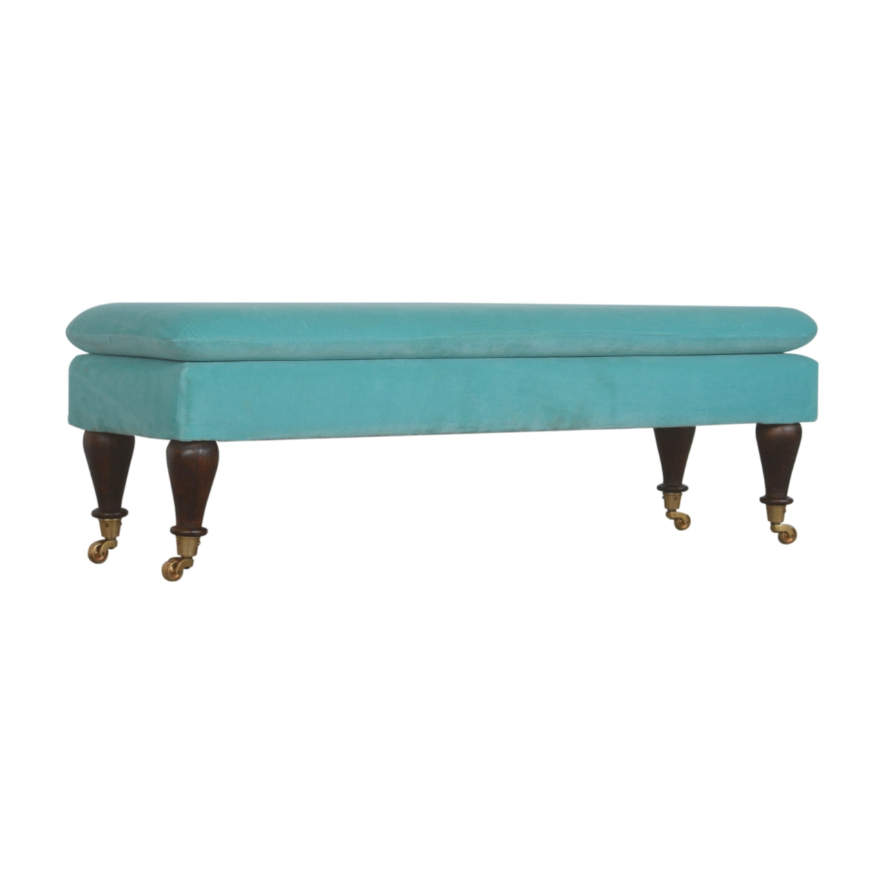 Chester Aqua Velvet Bench with Castor Feet