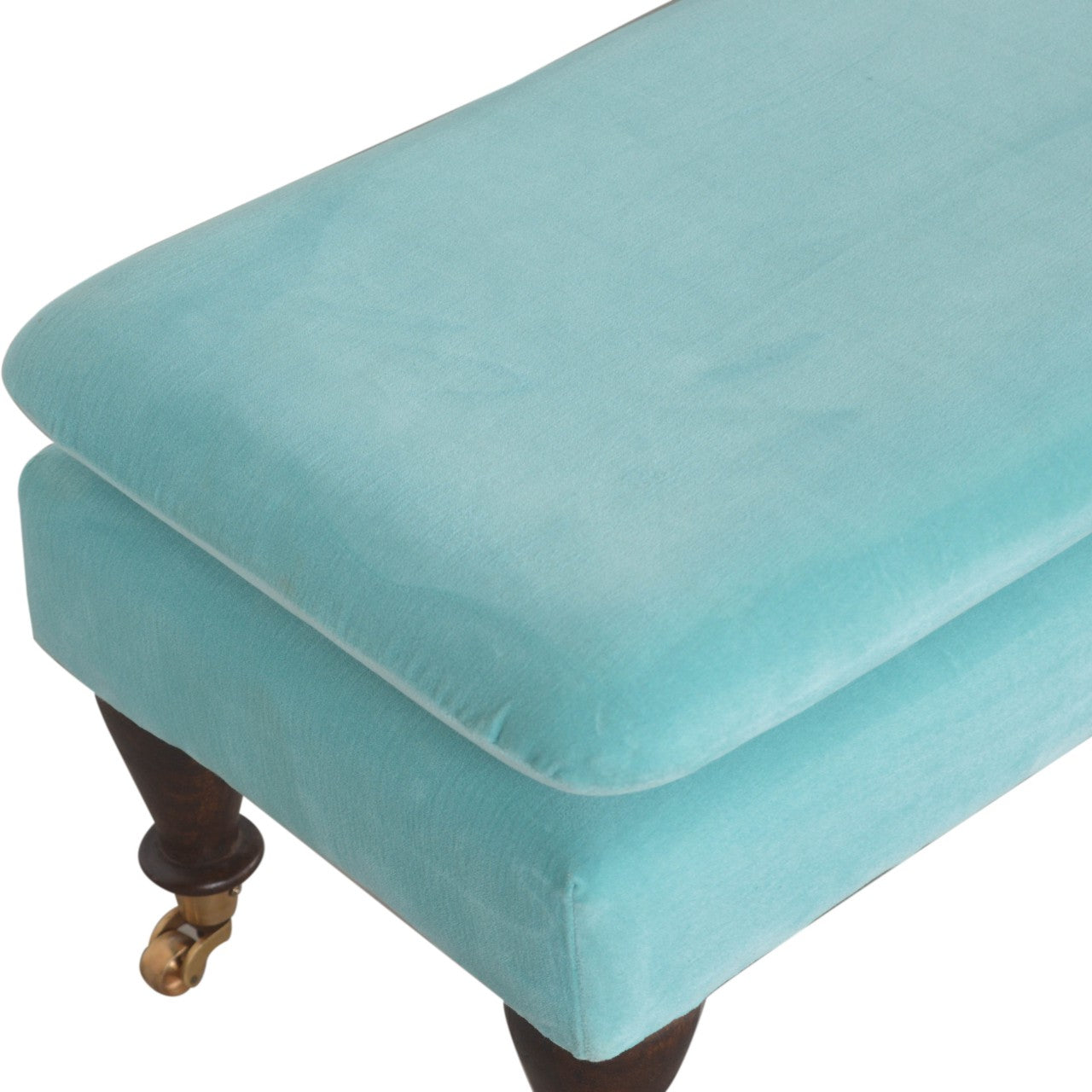 Chester Aqua Velvet Bench with Castor Feet