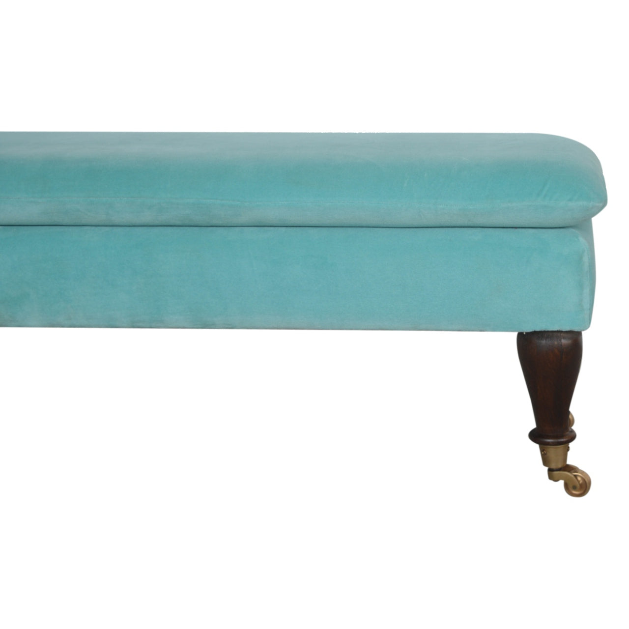 Chester Aqua Velvet Bench with Castor Feet