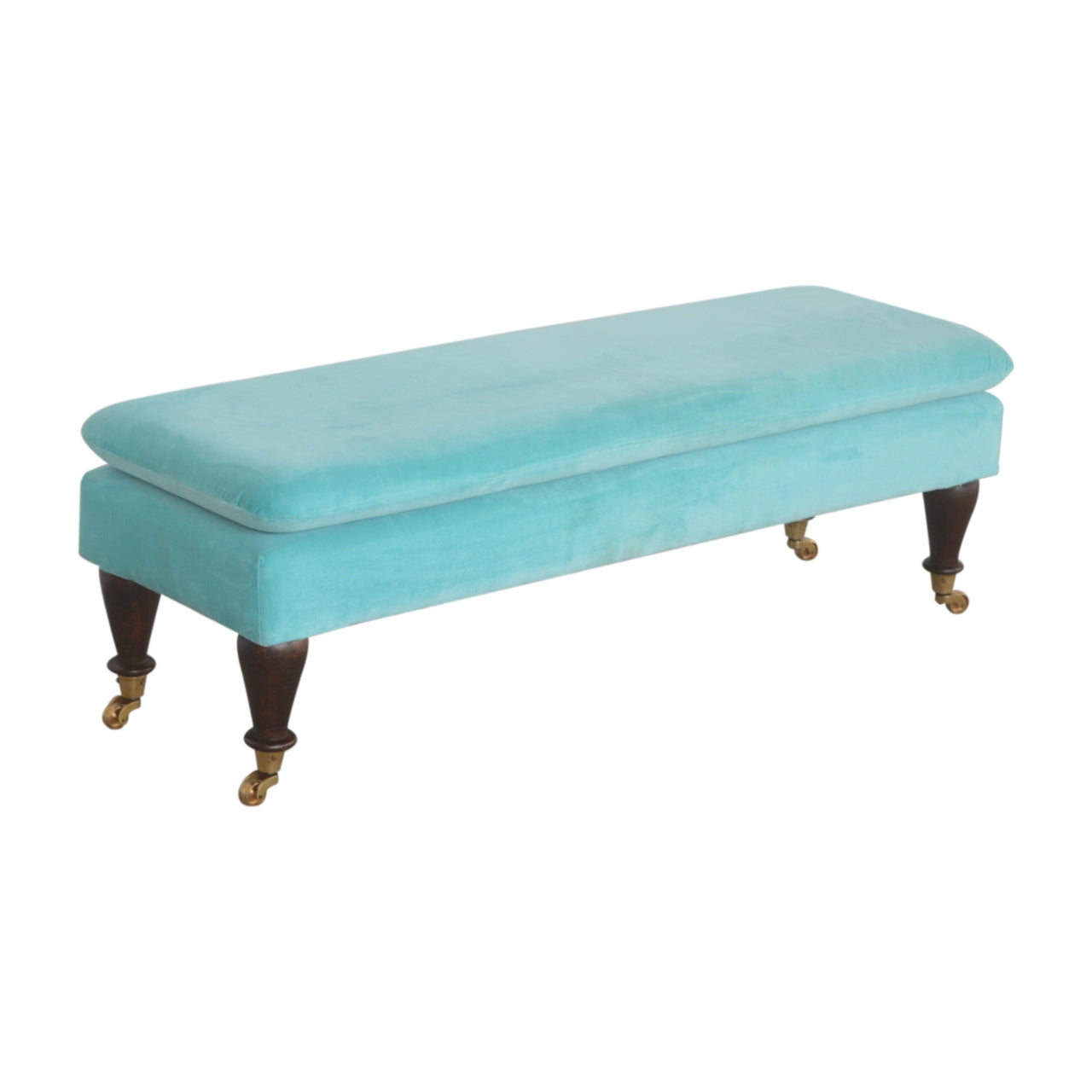 Chester Aqua Velvet Bench with Castor Feet