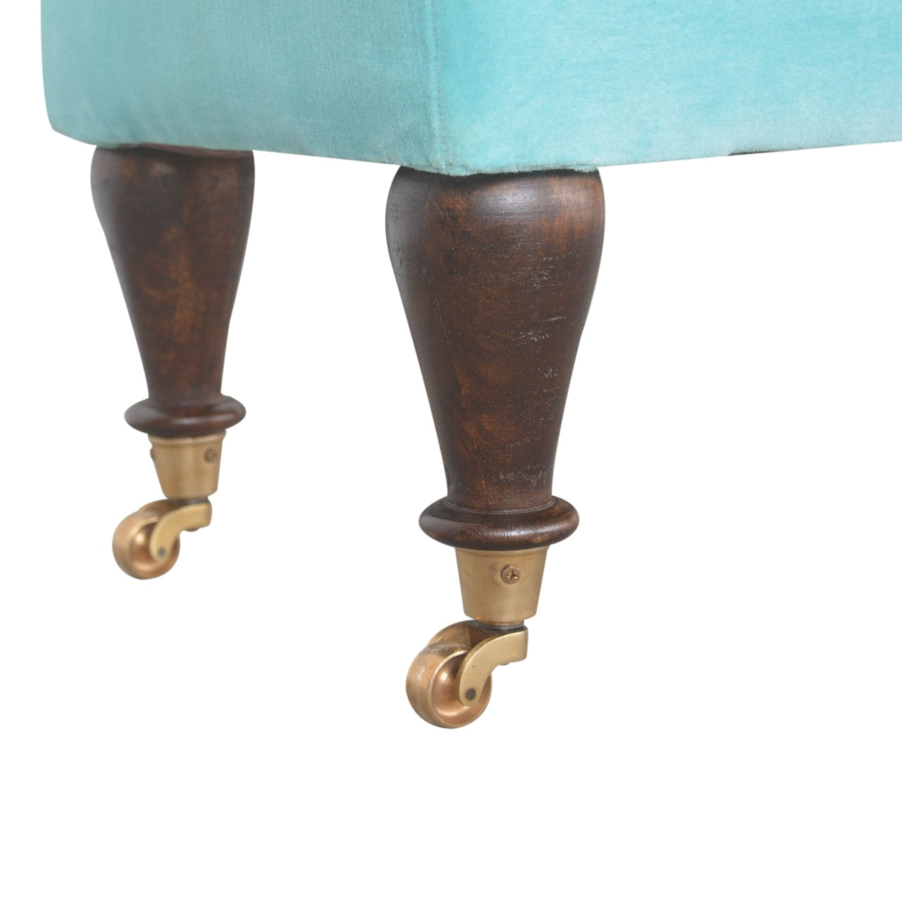 Chester Aqua Velvet Bench with Castor Feet