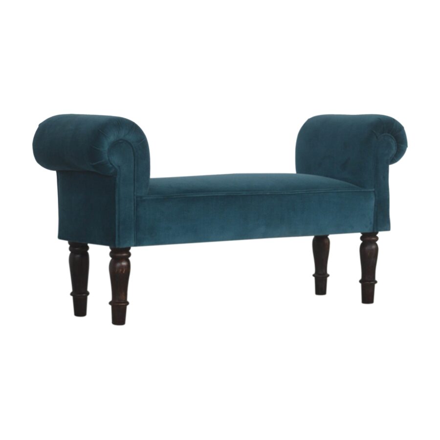 Classic Bench with Turned Feet in Teal Velvet