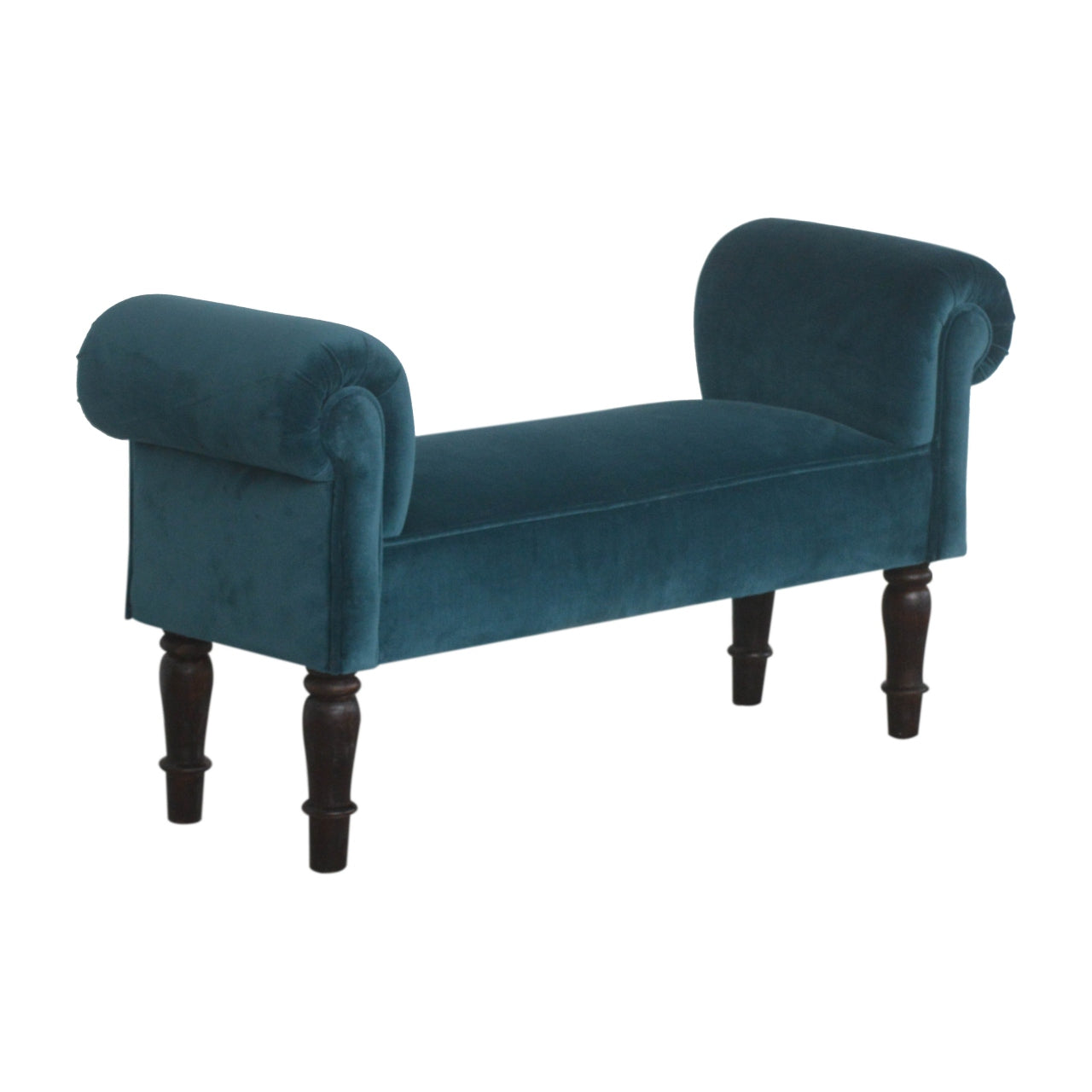Classic Bench with Turned Feet in Teal Velvet