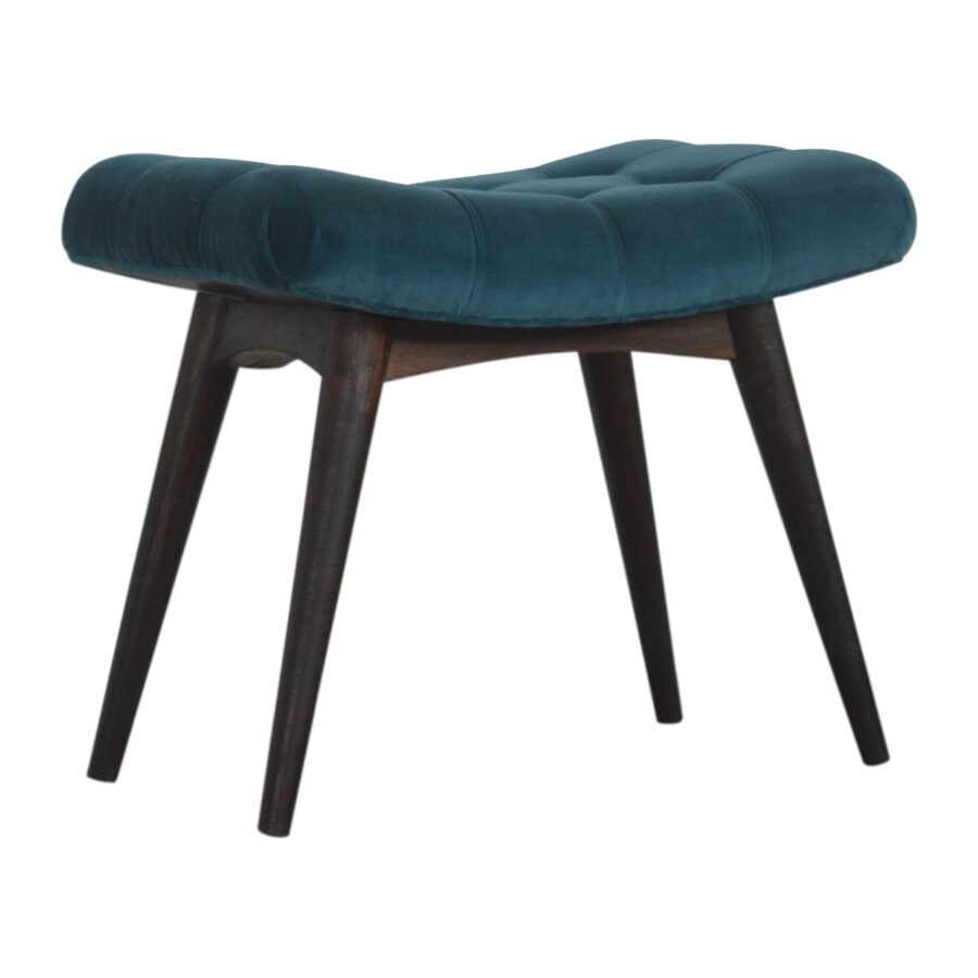 Nordic Teal Cotton Velvet Curved Bench
