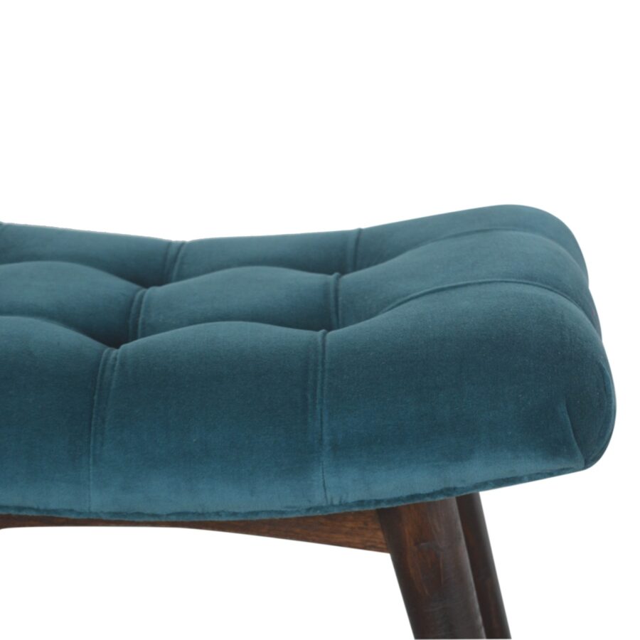 Nordic Teal Cotton Velvet Curved Bench