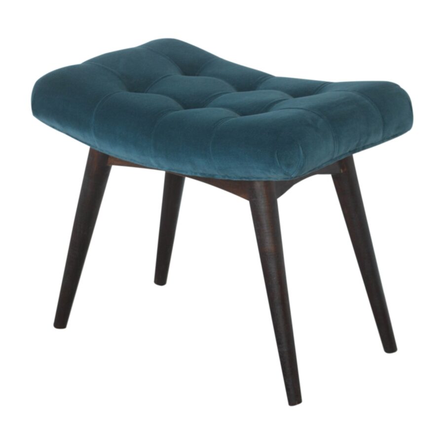 Nordic Teal Cotton Velvet Curved Bench