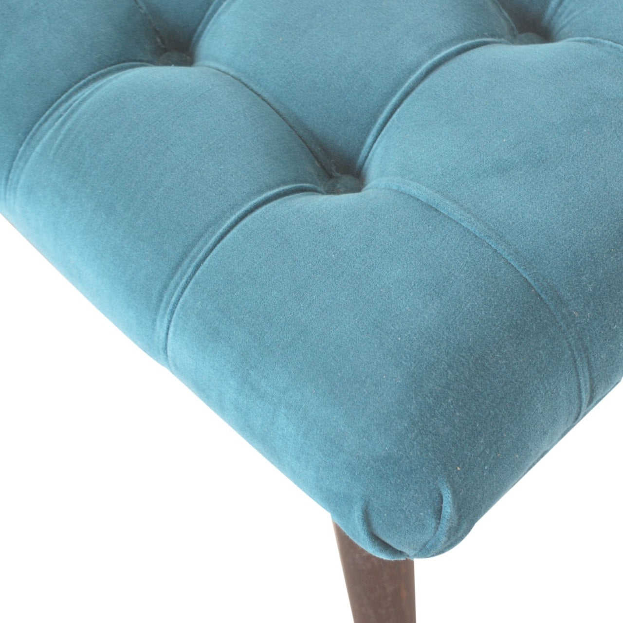 Nordic Teal Cotton Velvet Curved Bench