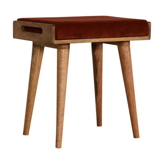 Tray Style Footstool in Brick Red Velvet