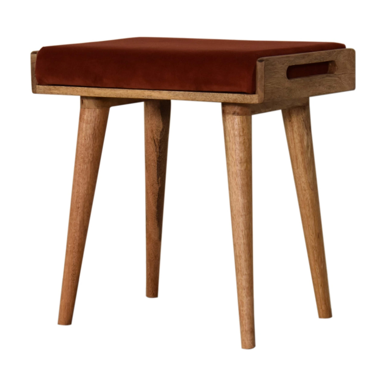 Tray Style Footstool in Brick Red Velvet