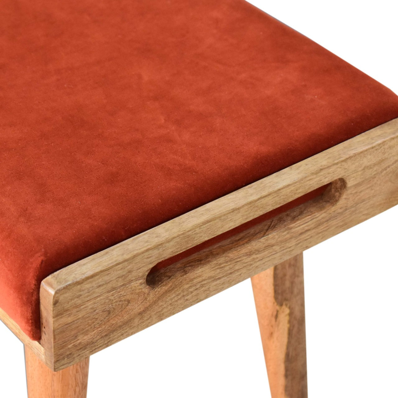Tray Style Footstool in Brick Red Velvet
