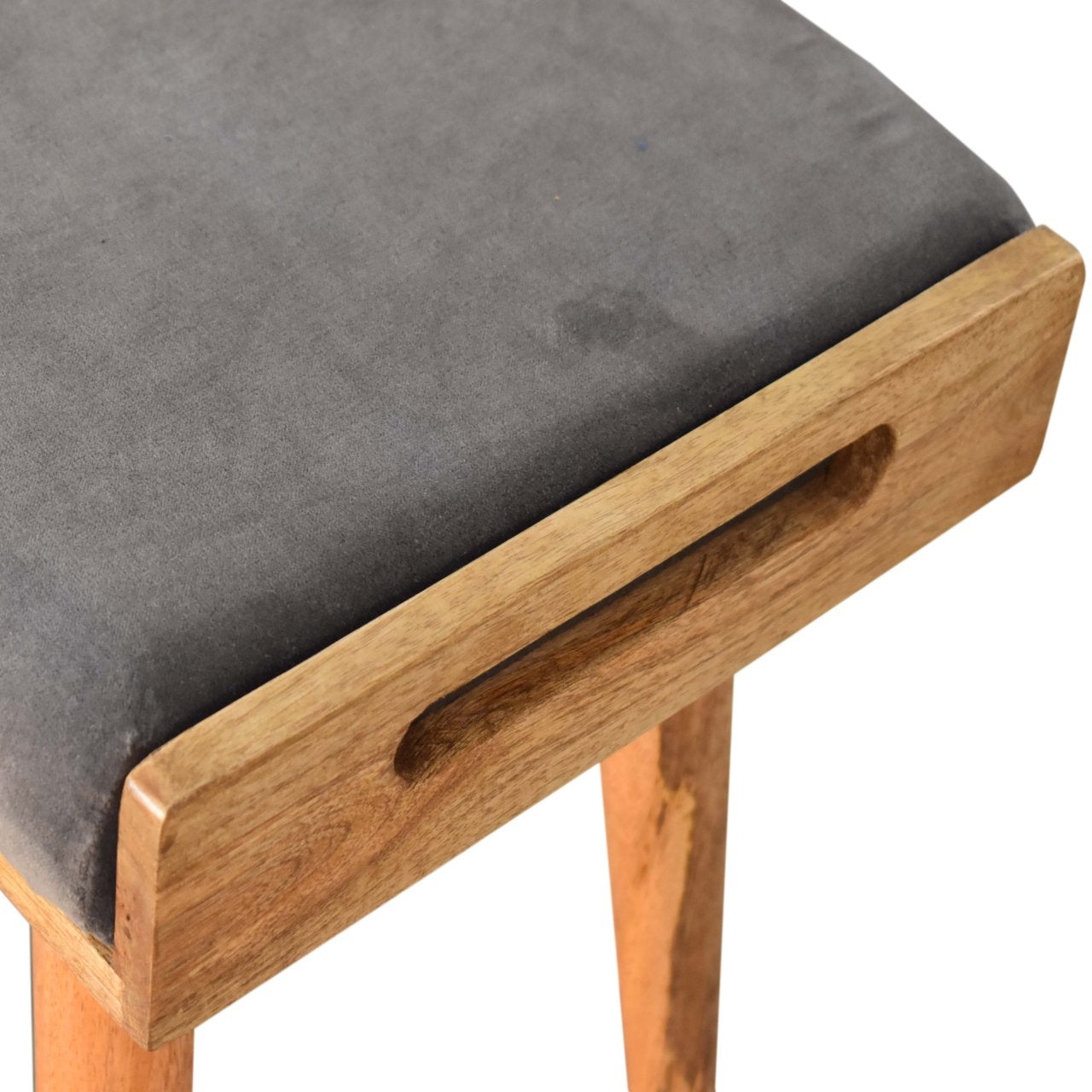 Tray Style Grey Footstool in Grey Velvet