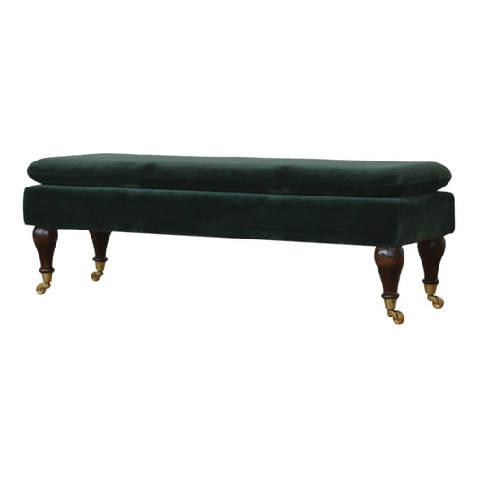 Chester Green Velvet Bench with Castor Legs