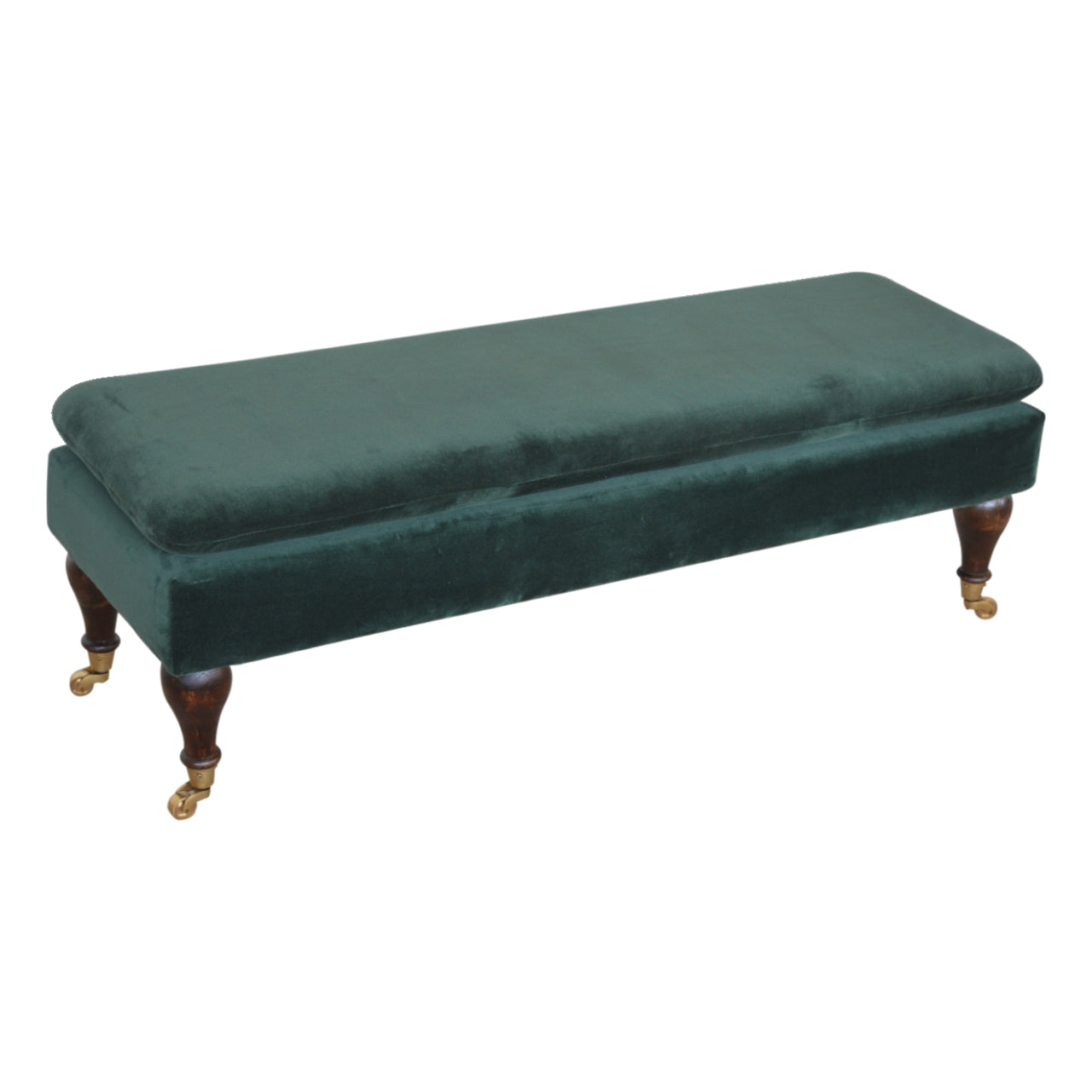 Chester Green Velvet Bench with Castor Legs