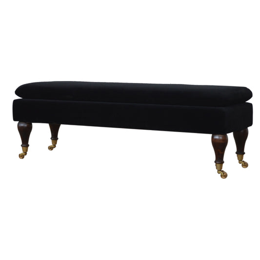 Chester Black Velvet Bench with Castor Legs