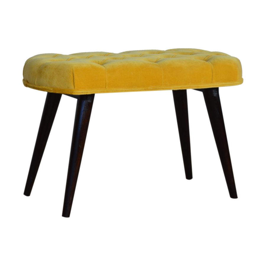 Nordic Mustard Velvet Deep Button Bench