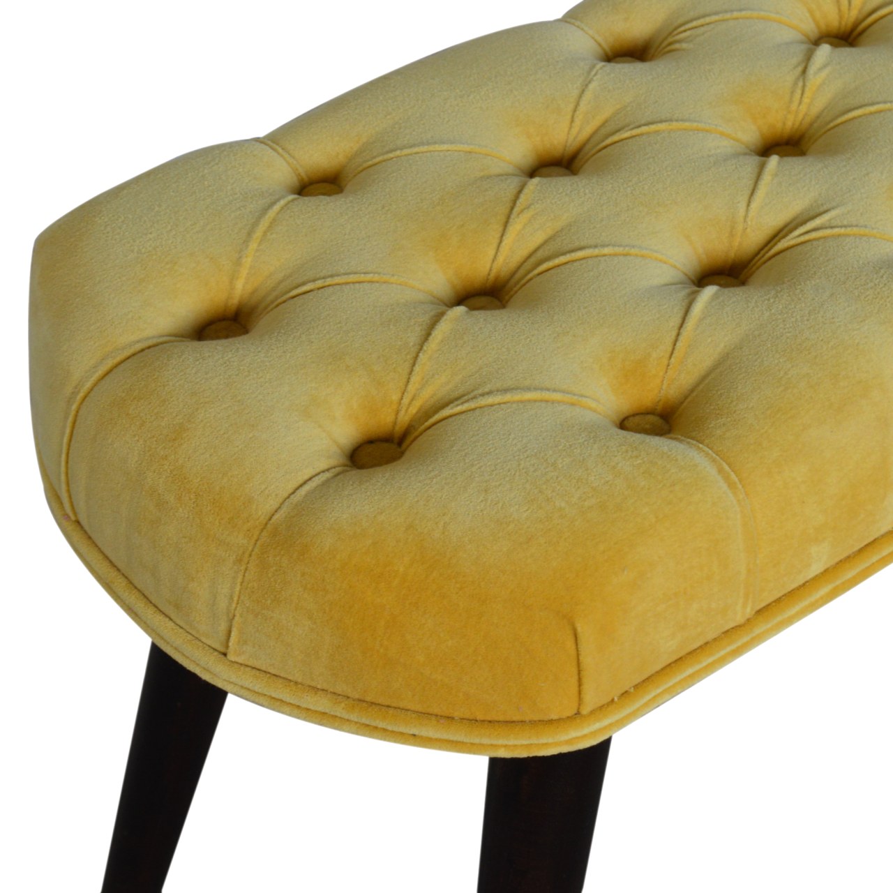 Nordic Mustard Velvet Deep Button Bench