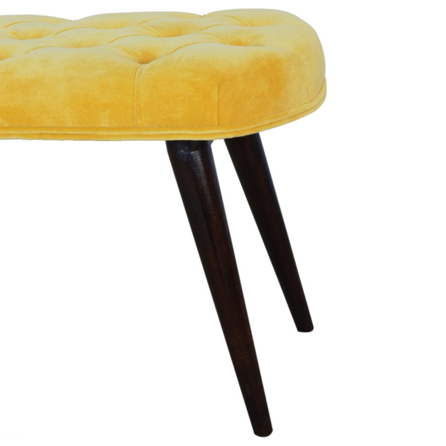 Nordic Mustard Velvet Deep Button Bench