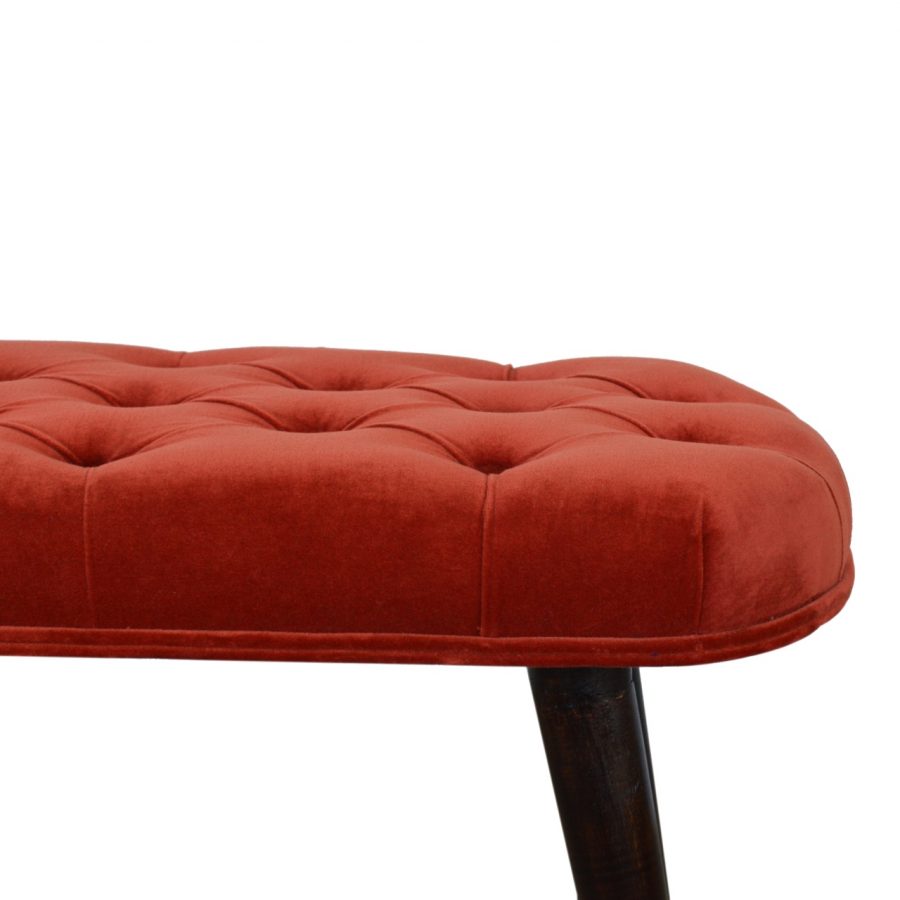 Nordic Brick Red Velvet Deep Button Bench