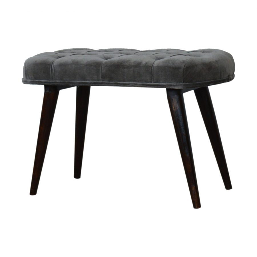 Nordic Grey Velvet Deep Button Bench