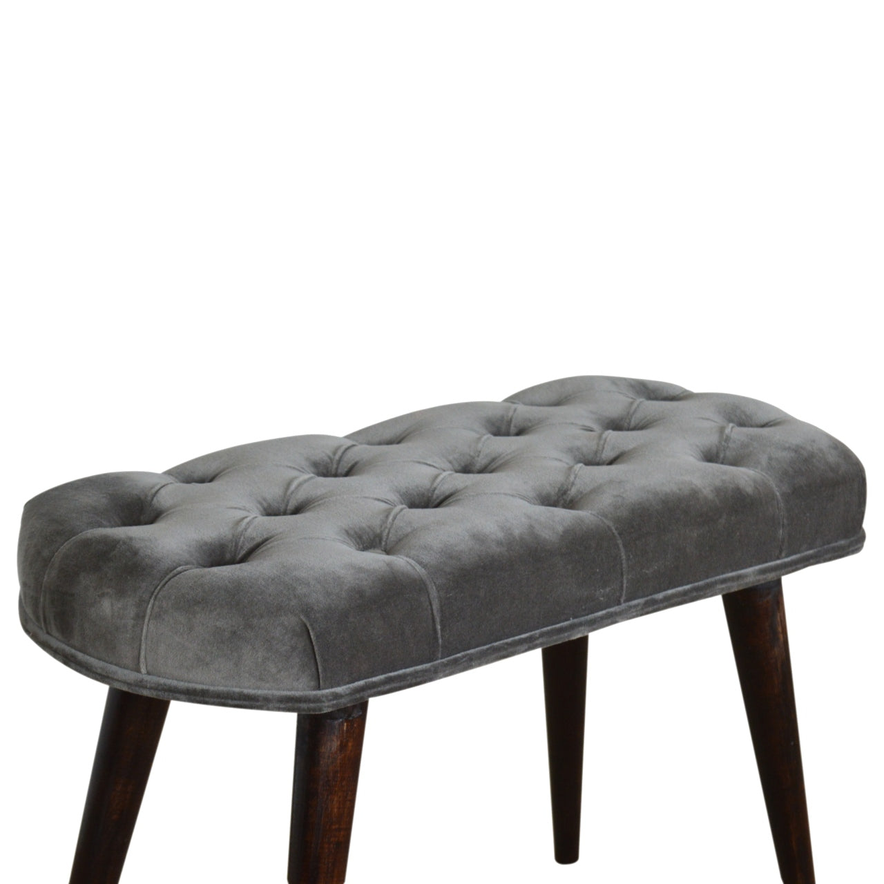 Nordic Grey Velvet Deep Button Bench
