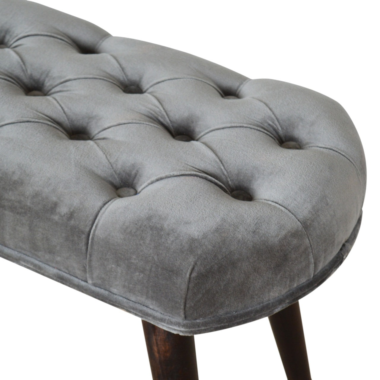 Nordic Grey Velvet Deep Button Bench