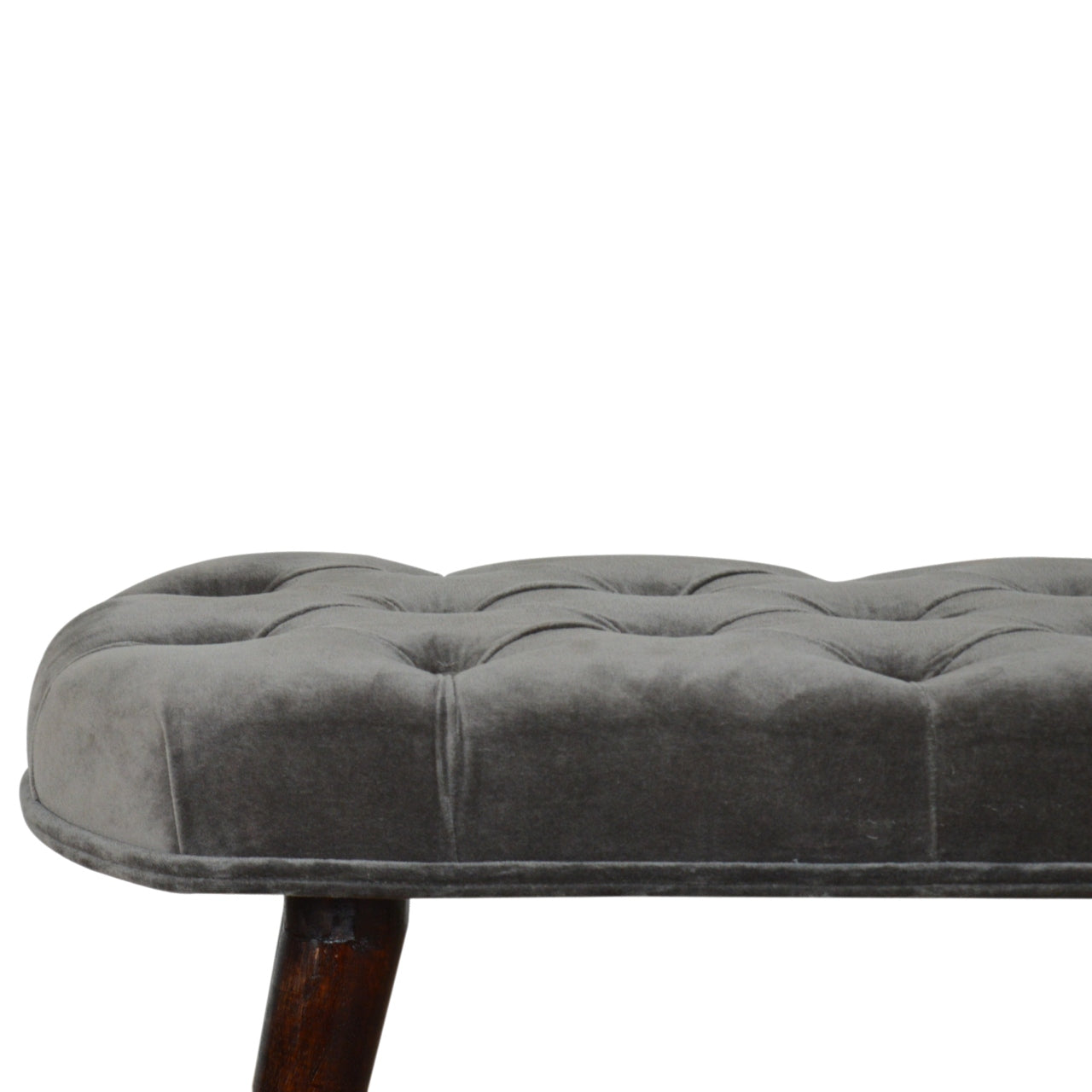 Nordic Grey Velvet Deep Button Bench