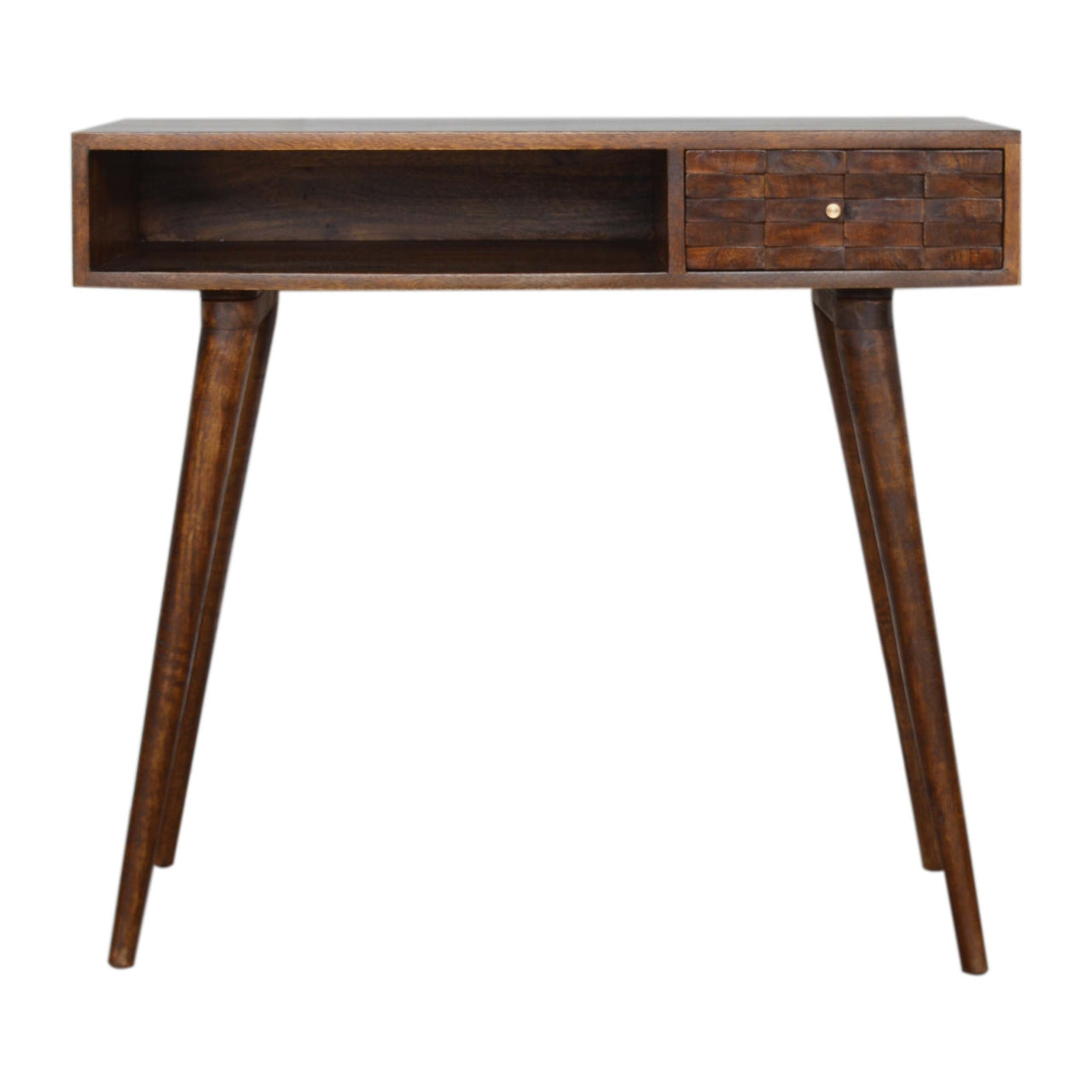 Chestnut Writing Desk with Carved Tile Details