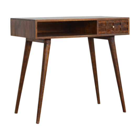 Chestnut Writing Desk with Carved Tile Details