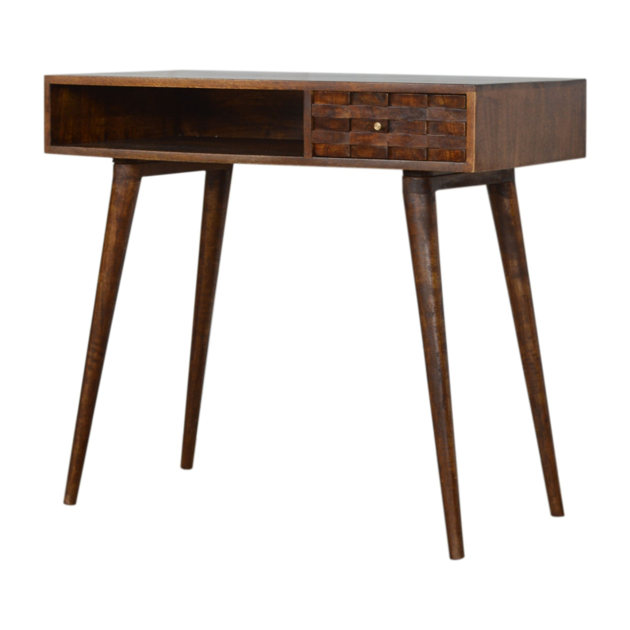 Chestnut Writing Desk with Carved Tile Details