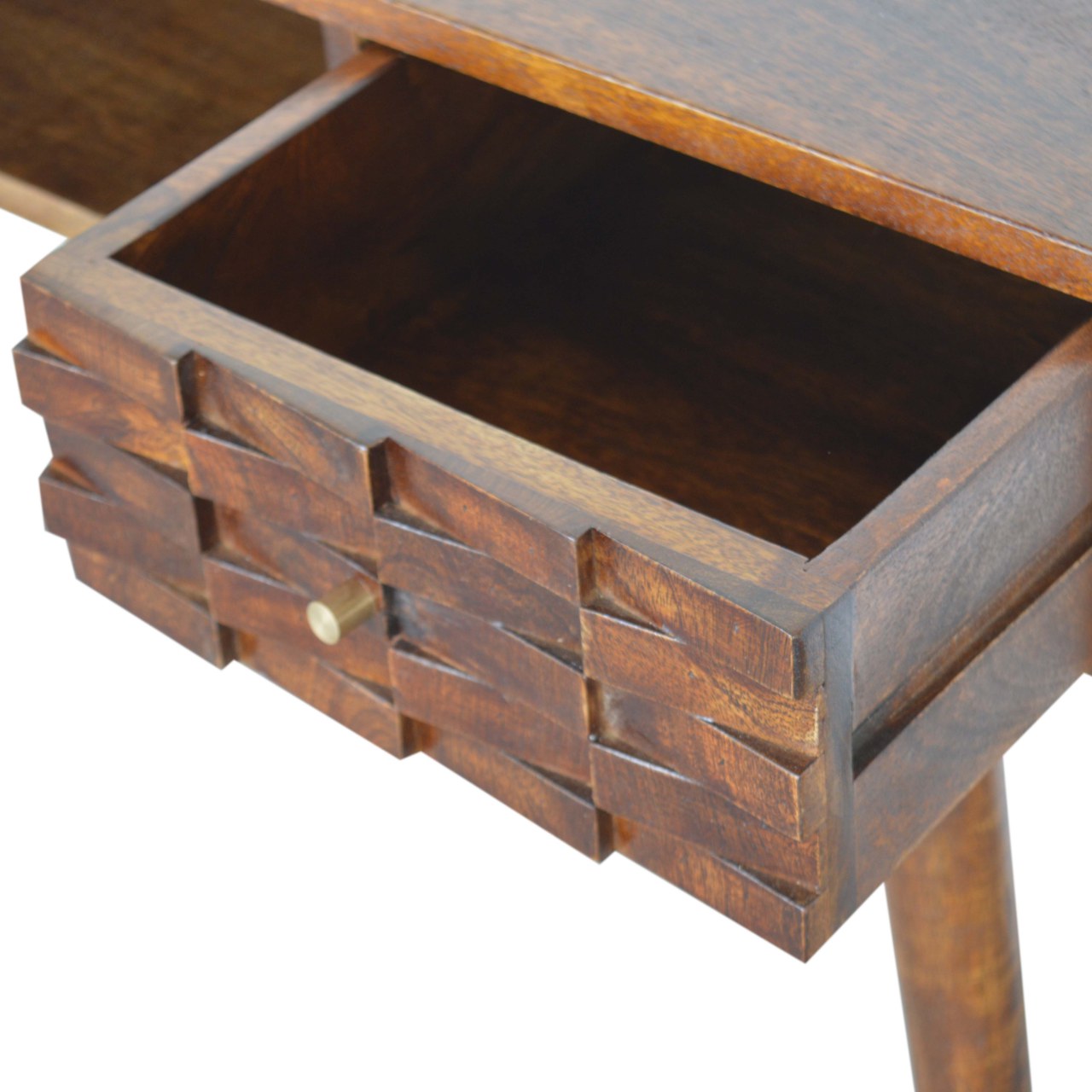Chestnut Writing Desk with Carved Tile Details