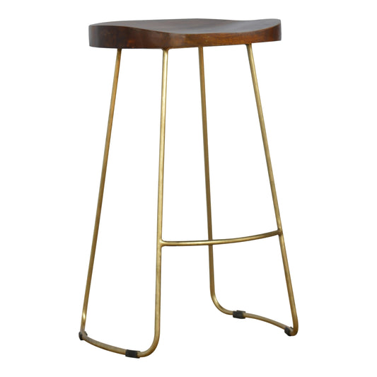 Chestnut Bar Stool with Gold Iron Base