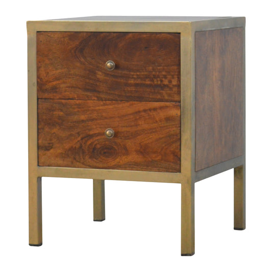 Chestnut Bedside with Gold Iron Frame