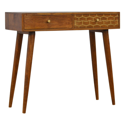 Chestnut Console Table with Gold Detail