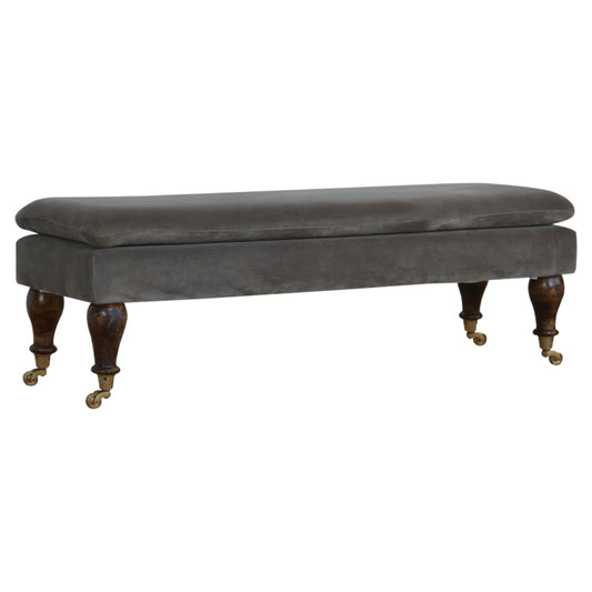 Chester Grey Velvet Bench with Castor Feet