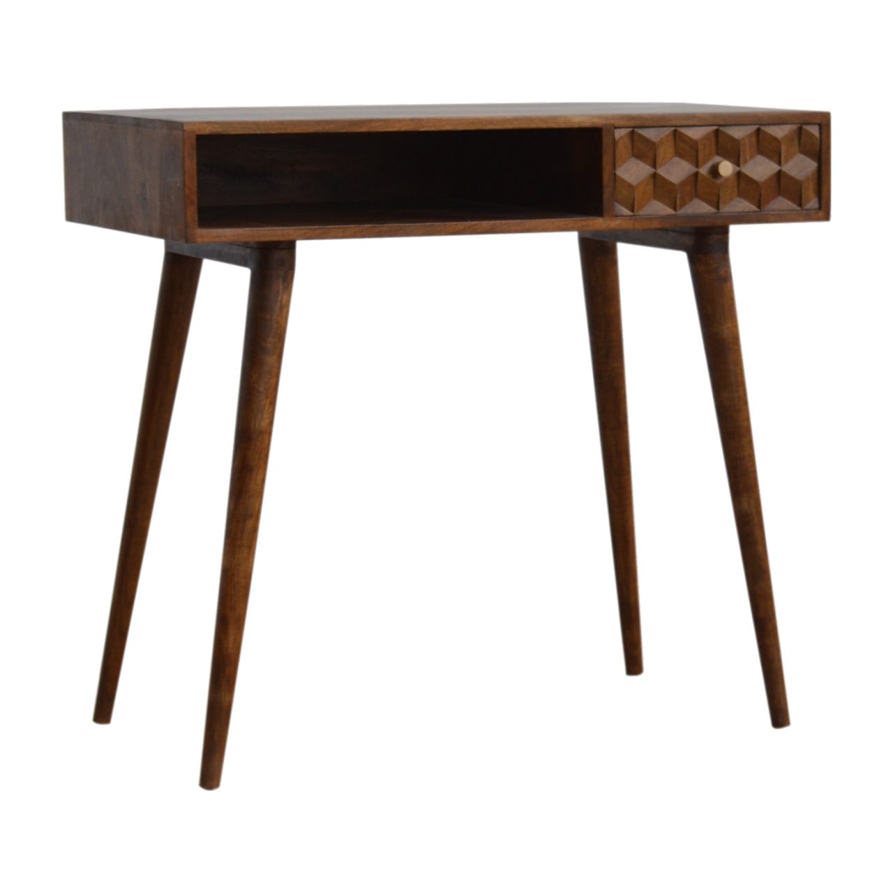 Chestnut Writing Desk with Carved Cube Details