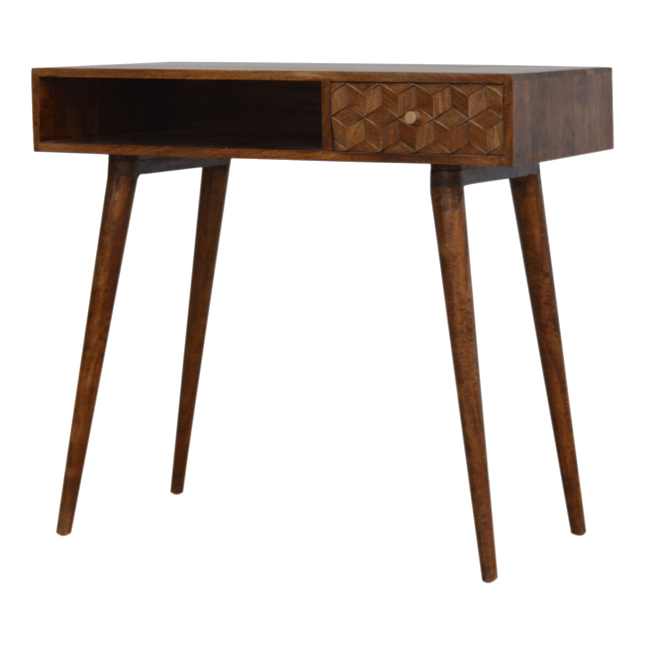 Chestnut Writing Desk with Carved Cube Details