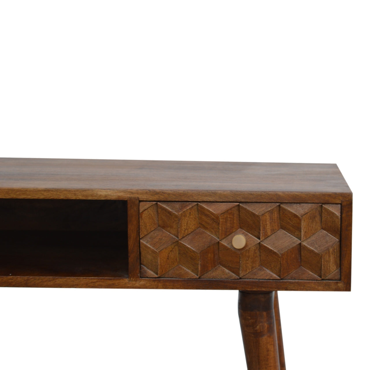 Chestnut Writing Desk with Carved Cube Details