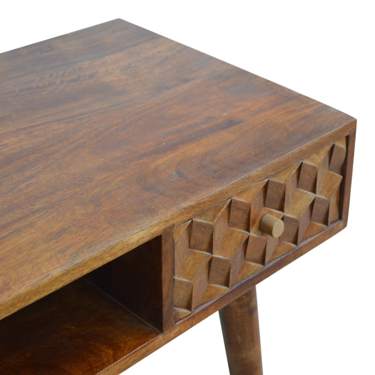 Chestnut Writing Desk with Carved Cube Details